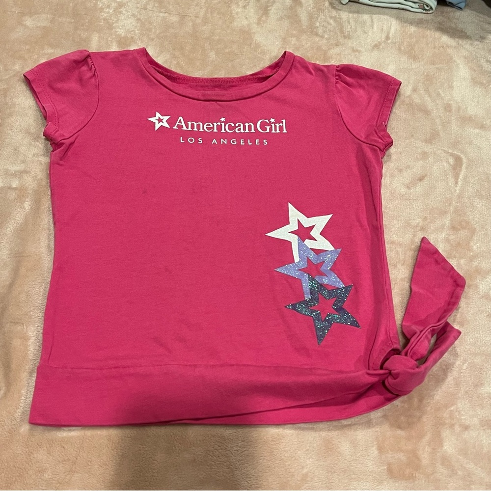American Girl Los Angeles Hot Pink Short Sleeves Side-Tie Star Tee Size 7/8